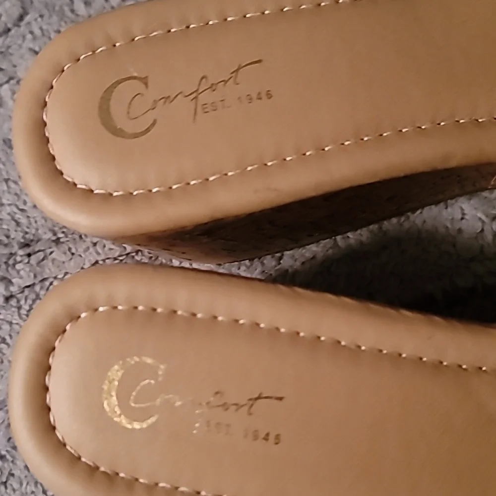 Comfort EST.1946 Crochet Cork Wedge Teal/Brown/Orange/White Cushion Sole Size 11
